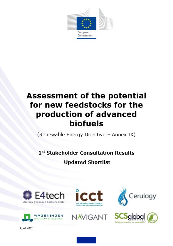 Summary report of first stakeholder consultation on new feedstocks for advanced biofuels published (EU RED II – Annex IX). 