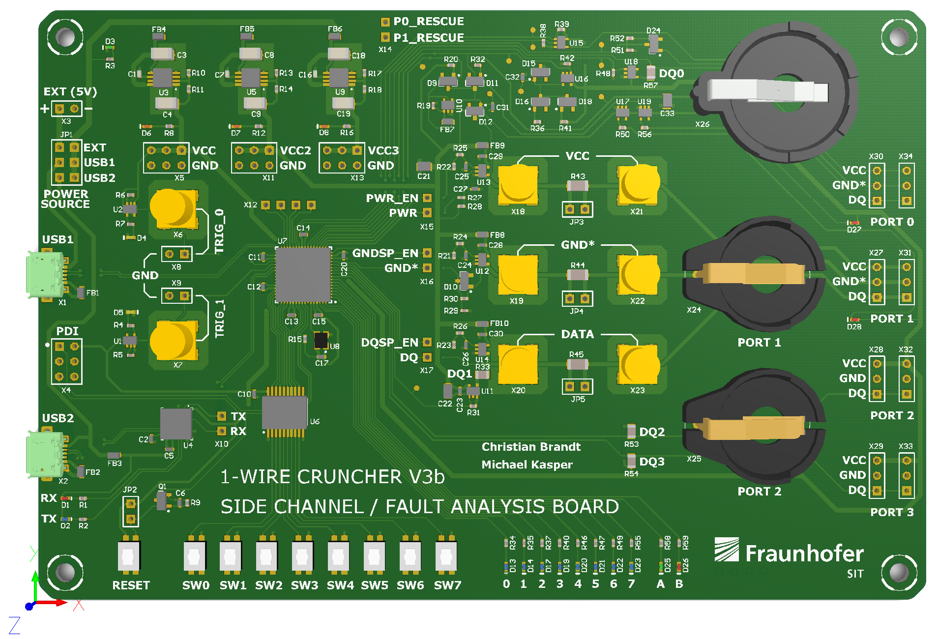 1-Wire Cruncher v3b  Side Channel / Fault Analysis Board 
